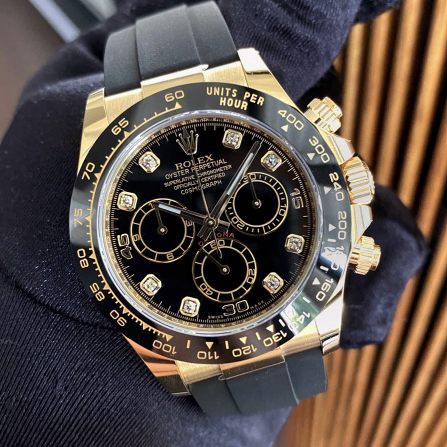 Rolex Daytona Yellow Gold Black-Diamond Oysterflex Strap 116518LN-0046 40mm