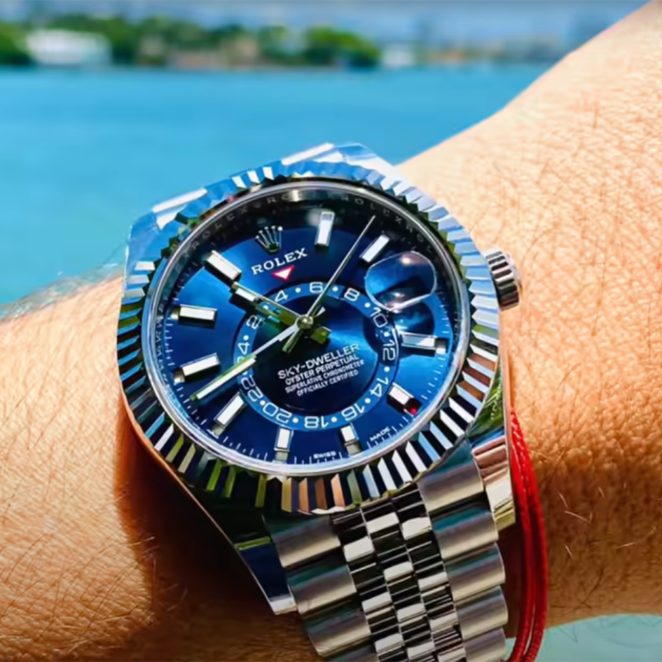 Sky-Dweller Blue Dial Steel White Gold Mens Watch 326934 Unworn 42mm