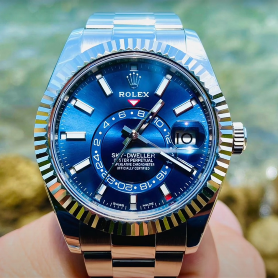 Sky-Dweller Blue Dial Steel White Gold Mens Watch 326934 42mm