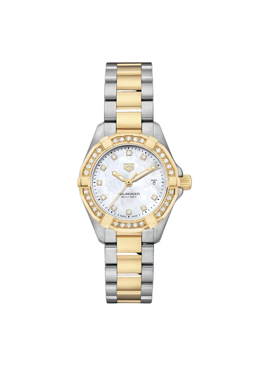 TAG HEUER AQUARACER 300M STEEL AND GOLD QUARTZ DIAMOND WATCH WBD1423.BB0321