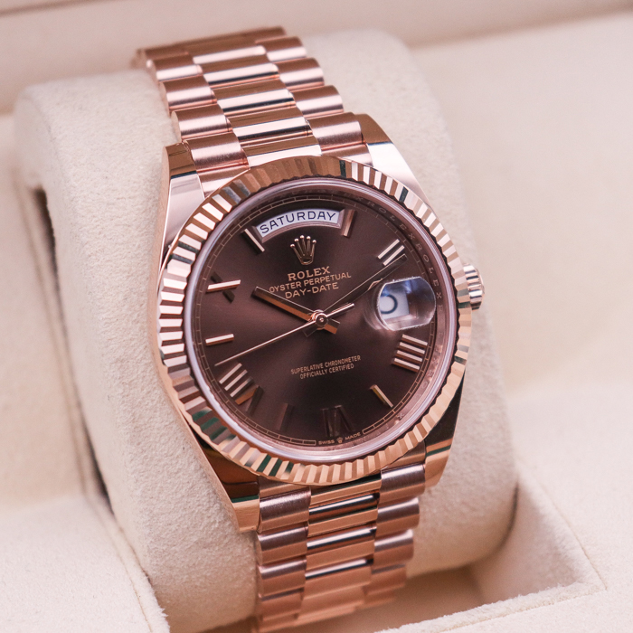 ROLEX Day-Date 40 Presidential Chocolate Roman numerals Dial 18K Everose Gold Automatic Men's Watch