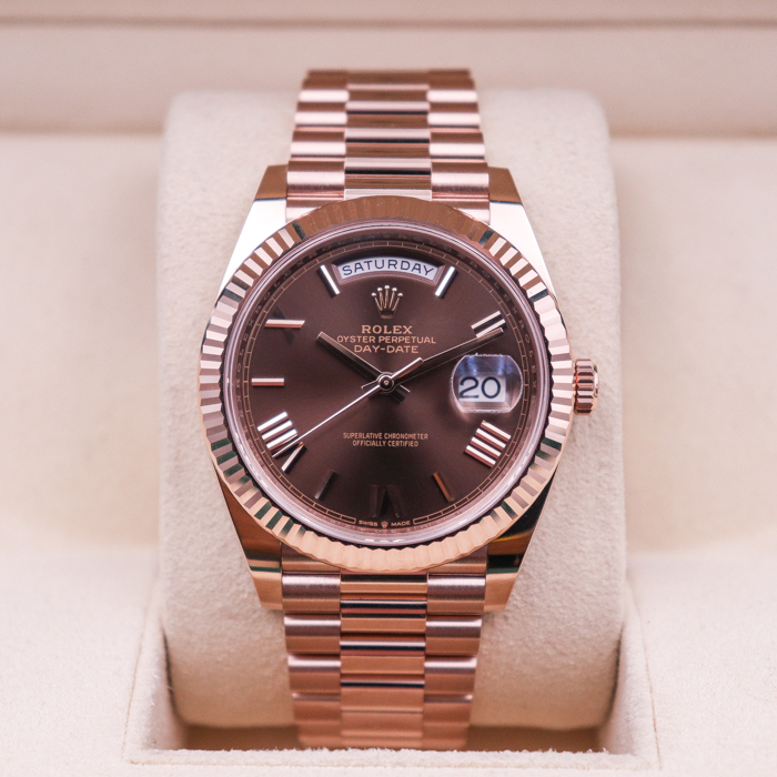 ROLEX Day-Date 40 Presidential Chocolate Roman numerals Dial 18K Everose Gold Automatic Men's Watch