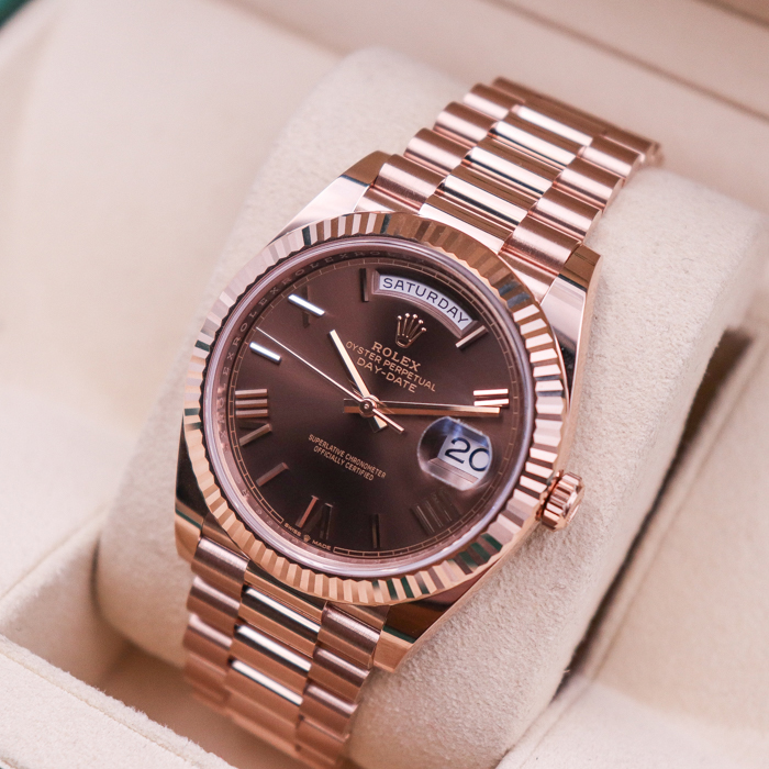 ROLEX Day-Date 40 Presidential Chocolate Roman numerals Dial 18K Everose Gold Automatic Men's Watch