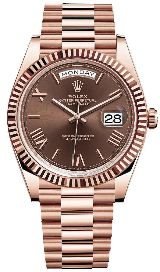 ROLEX Day-Date 40 Presidential Chocolate Roman numerals Dial 18K Everose Gold Automatic Men's Watch