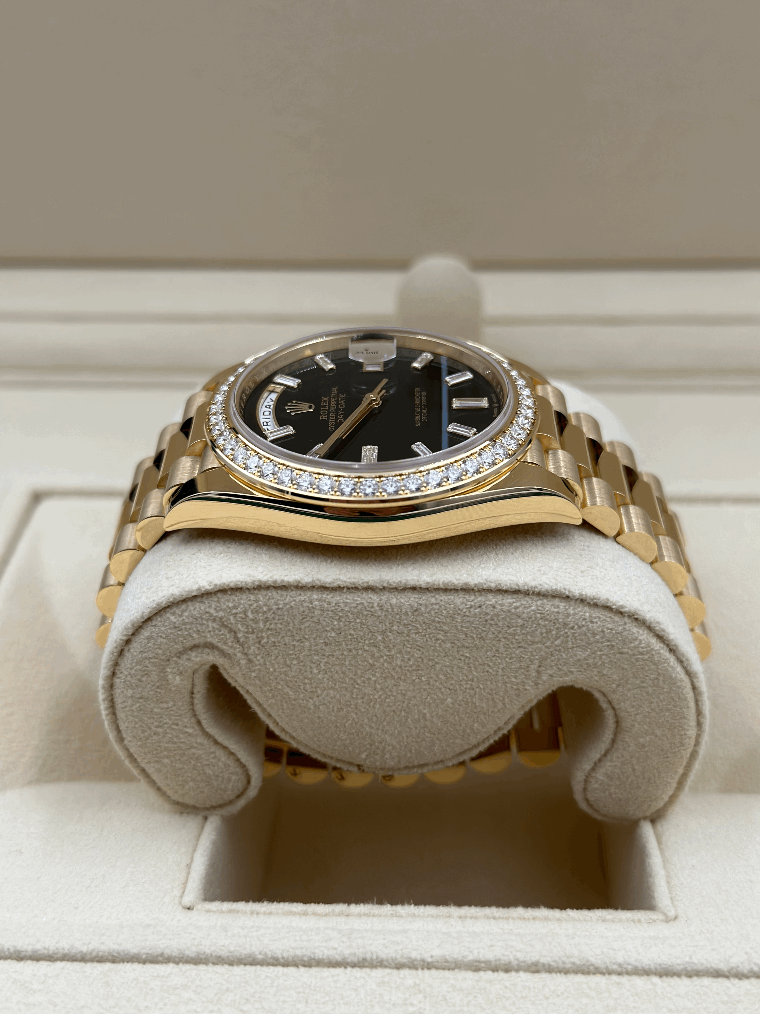 Rolex Day-Date 40 Yellow Gold Diamond Bezel Black Onyx Dial 228348RBR 2022