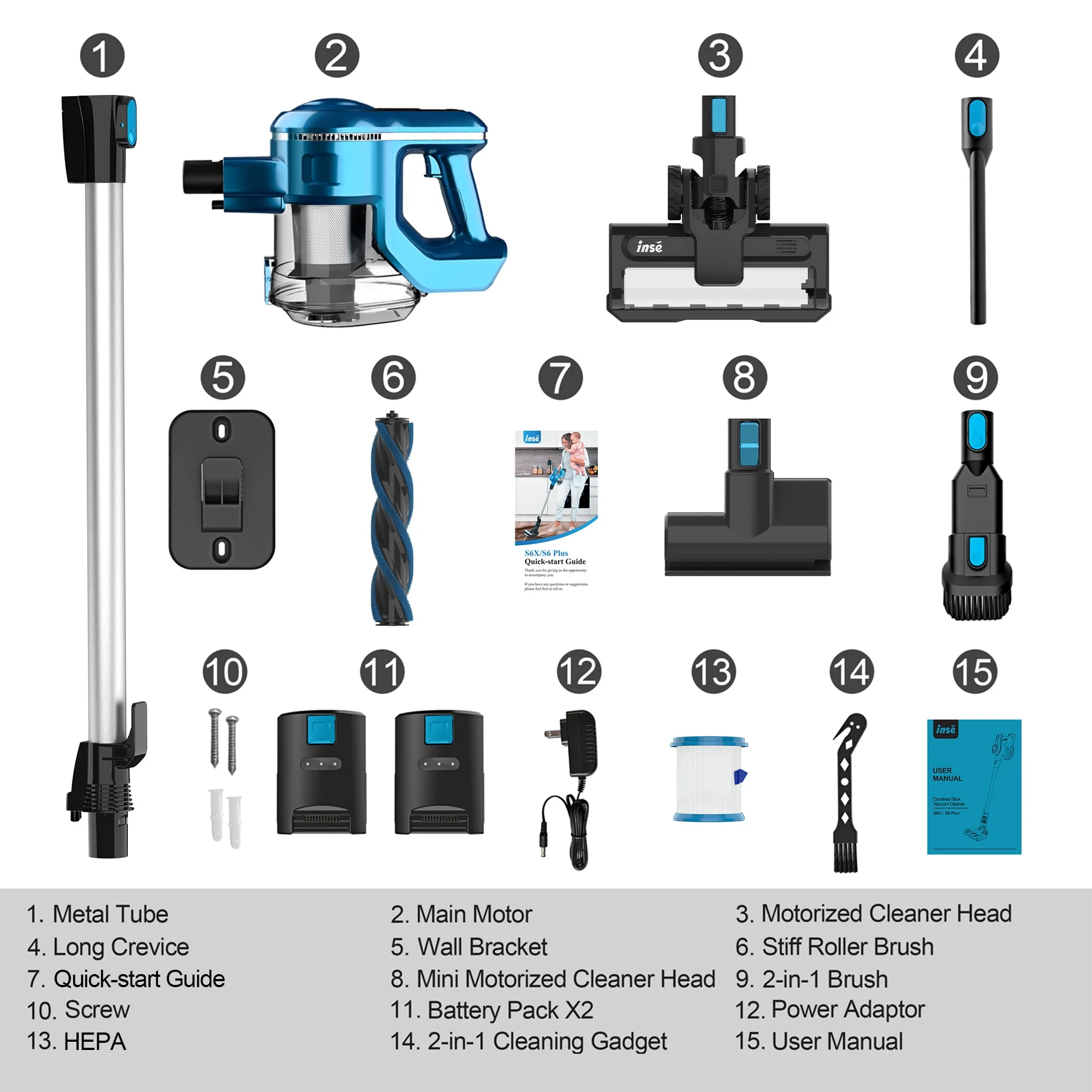INSE 30Kpa 300W Cordless Vacuum Cleaner with 2 Batteries,Rechargeable