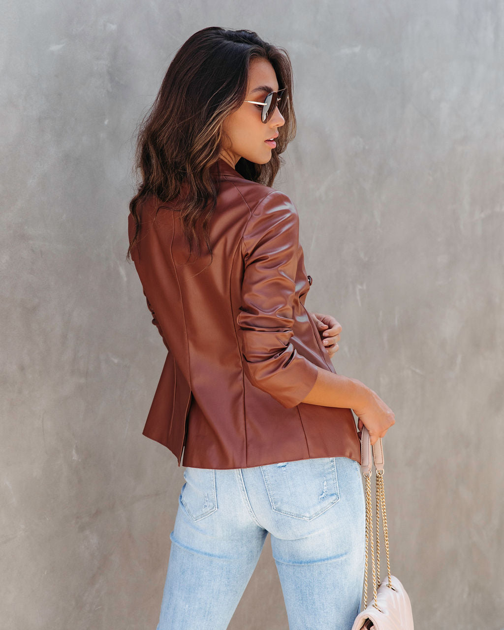 Angelique Faux Leather Blazer - Chestnut