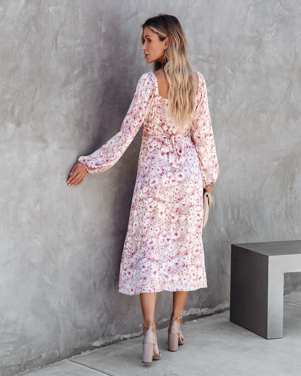 Cherry Blossom Balloon Sleeve Midi Dress