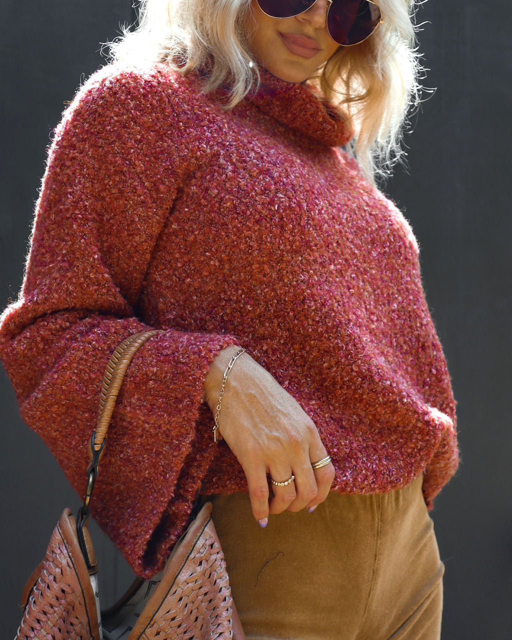 Warmest Wishes Knit Cowl Neck Bell Sleeve Sweater - Rust - SALE