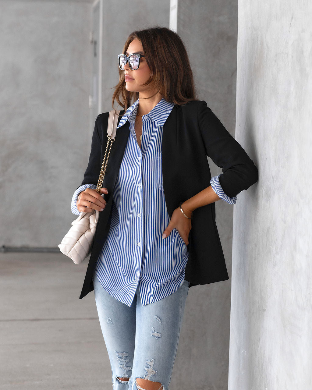 Workflow Striped Button Down Top - FINAL SALE