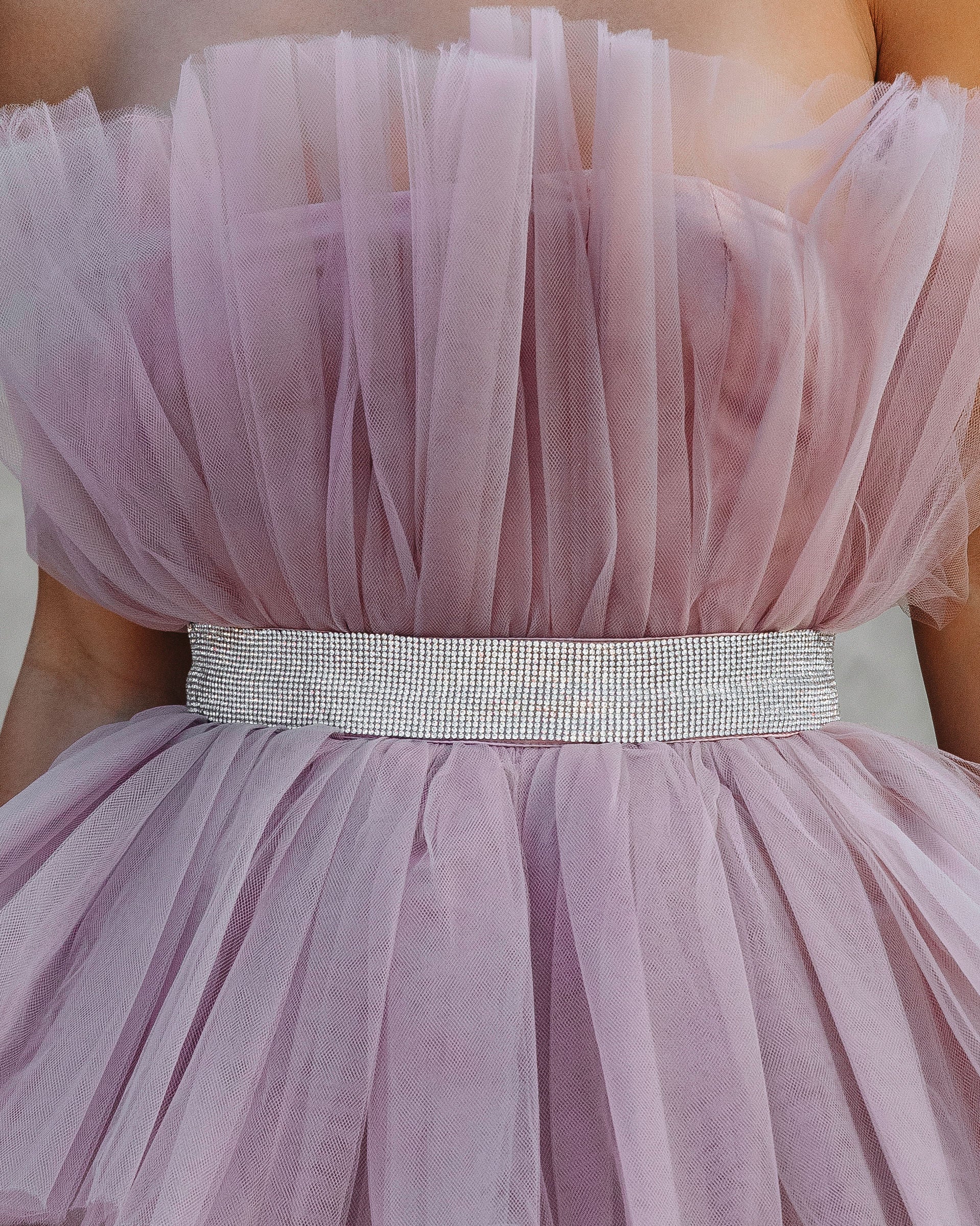 Beauty Queen Strapless Tiered Tulle Embellished Mini Dress - Dusty Lavender