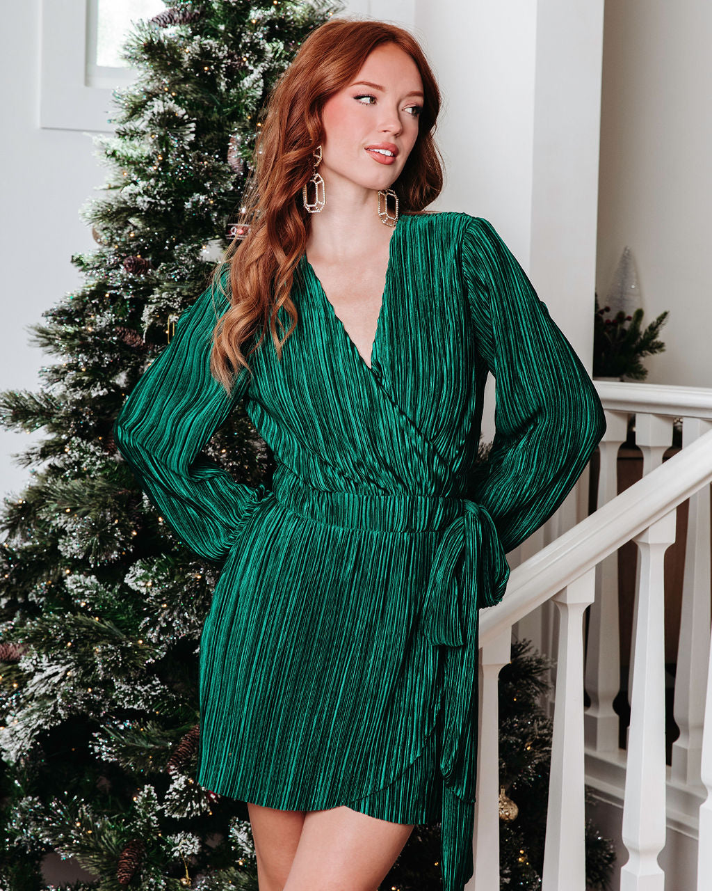 Beyond Imagination Plisse Wrap Mini Dress - Pine