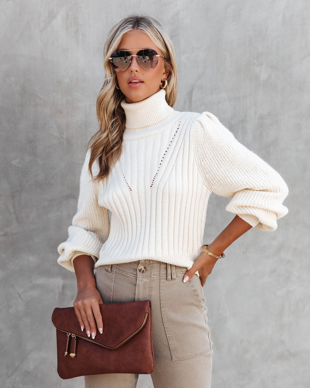 Charlene Knit Turtleneck Sweater - Ivory - FINAL SALE