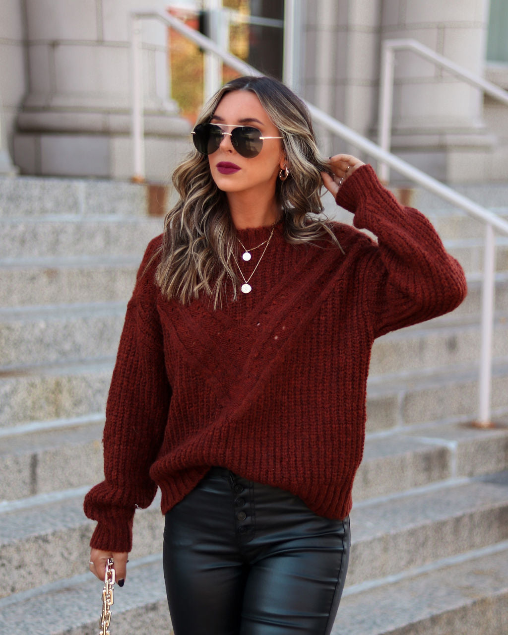 Chiara Knit Pullover Sweater - Chestnut