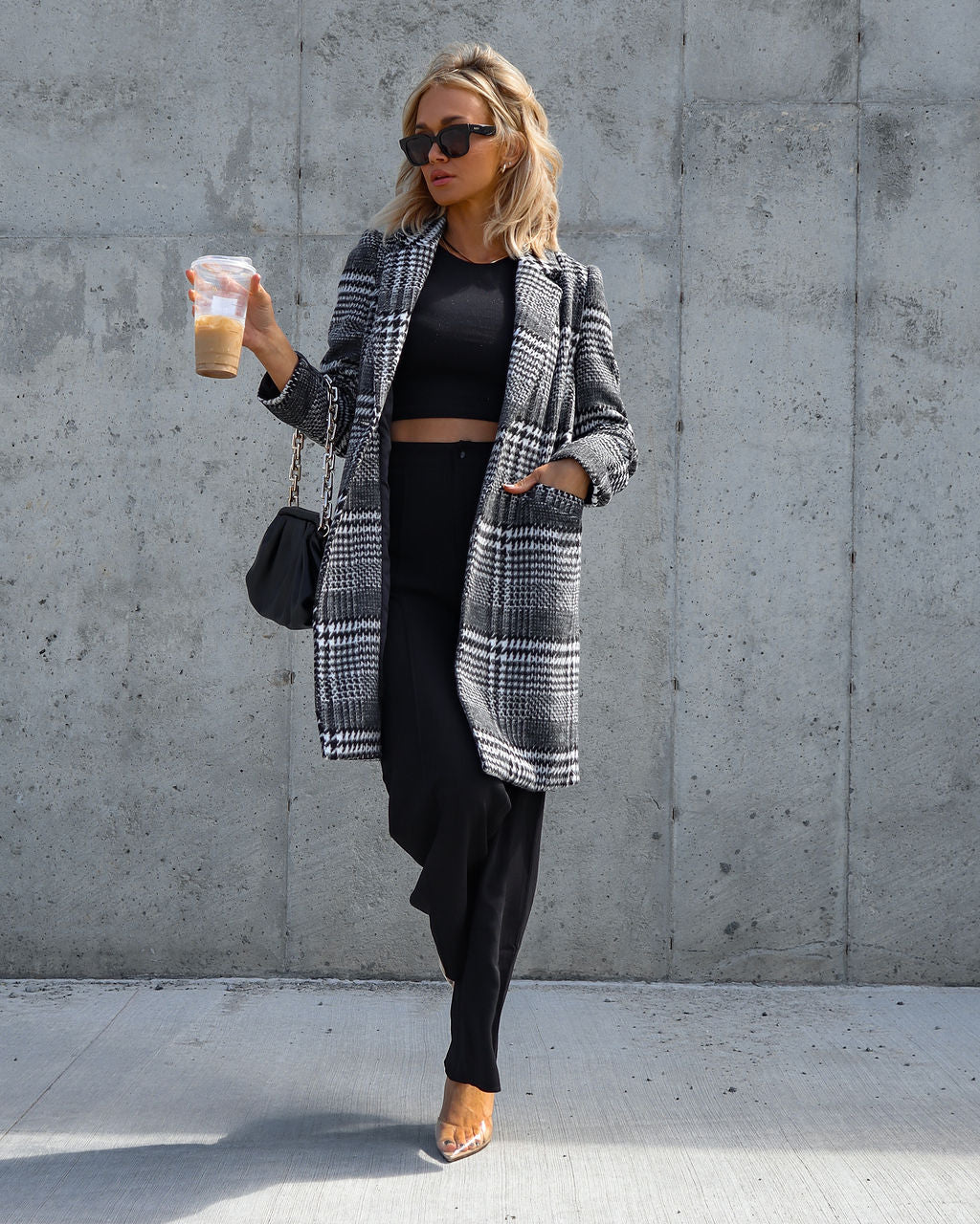 City Night Strolls Plaid Pocketed Coat