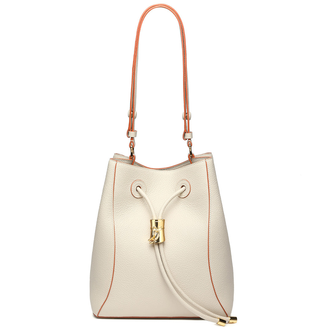 Handmade White TOGO Leather Shoulder Bucket Bag