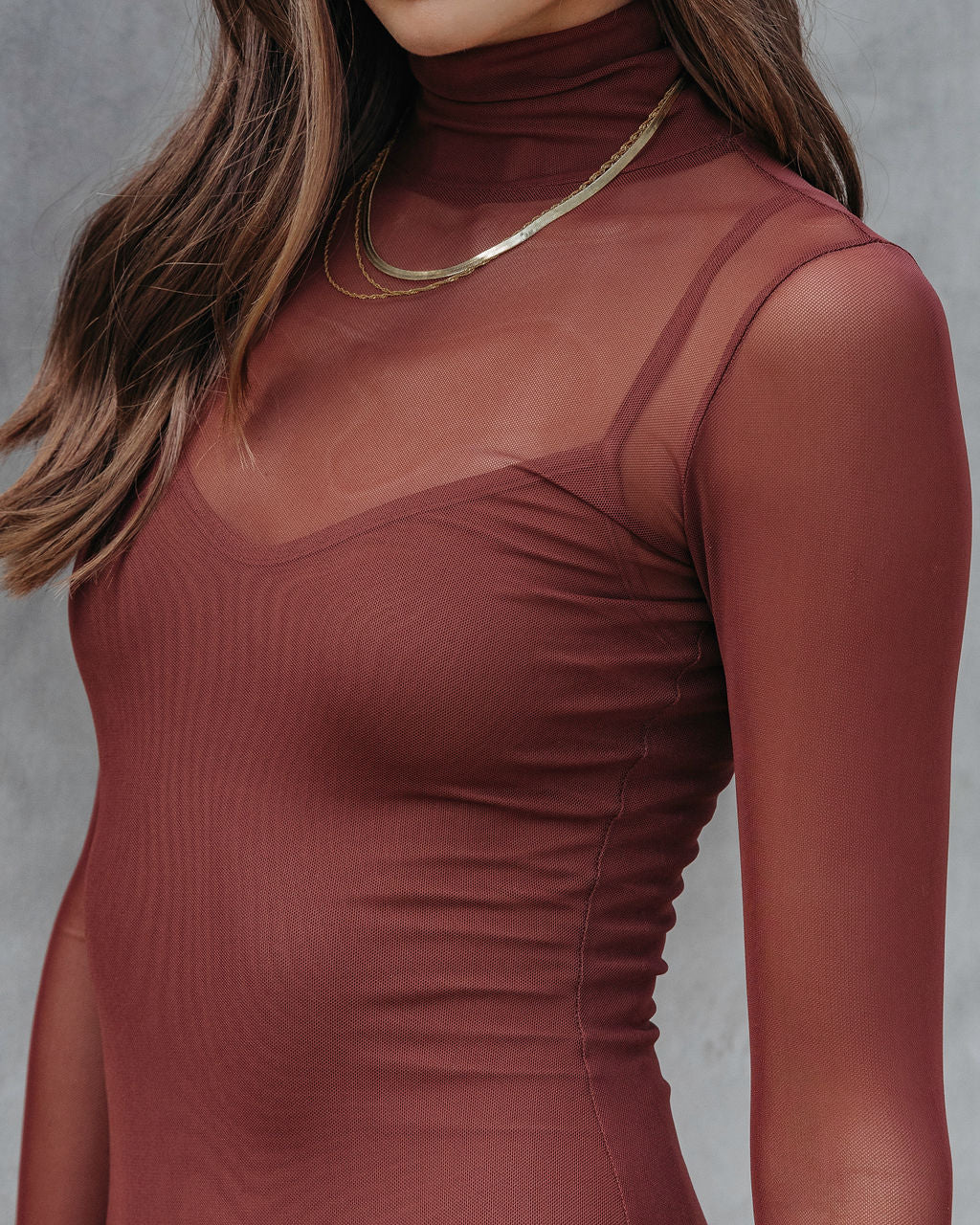 Know Your Worth Sheer Turtleneck Midi Dress - Chocolate