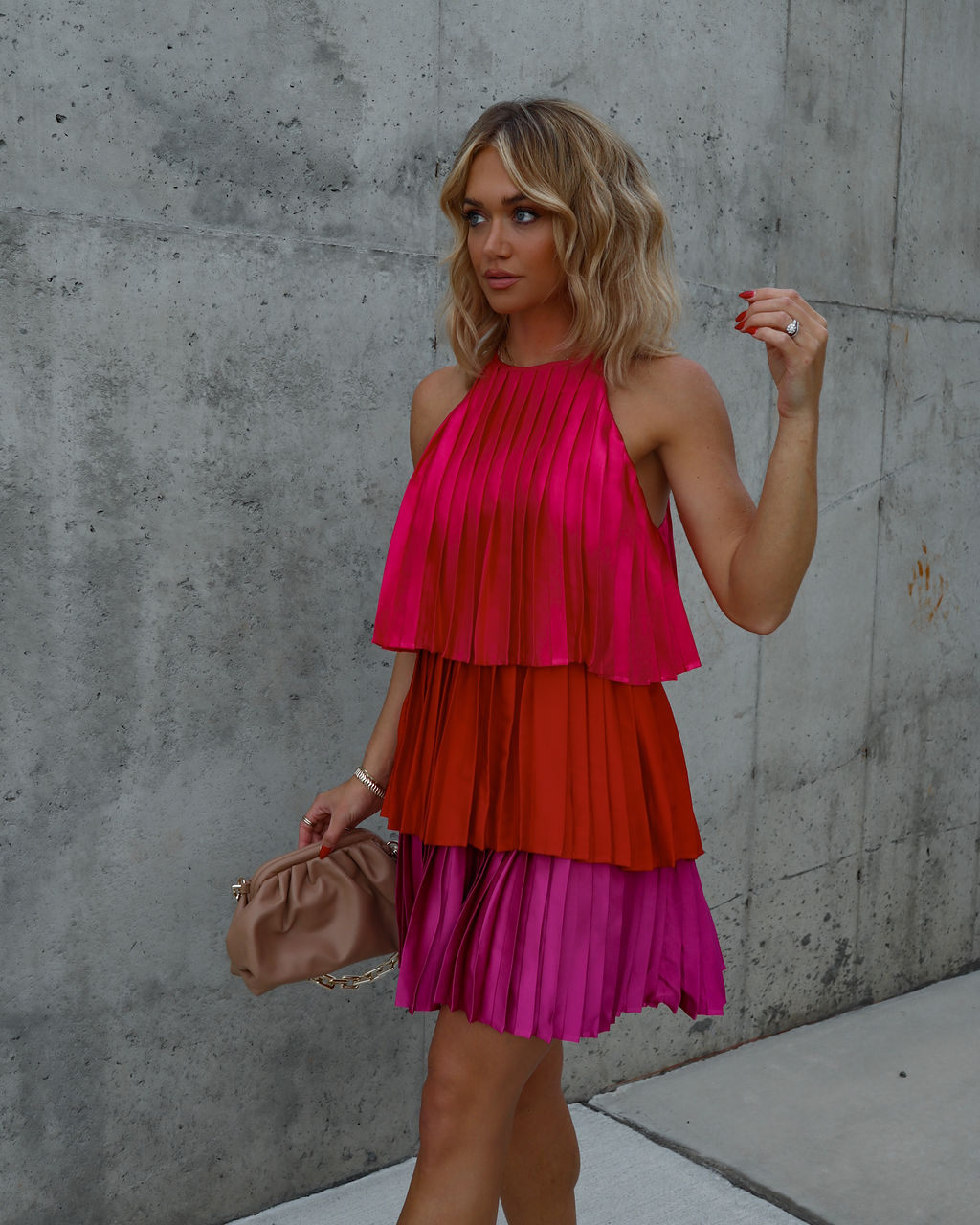 Tracylynn Satin Pleated Tiered Mini Dress - Multi