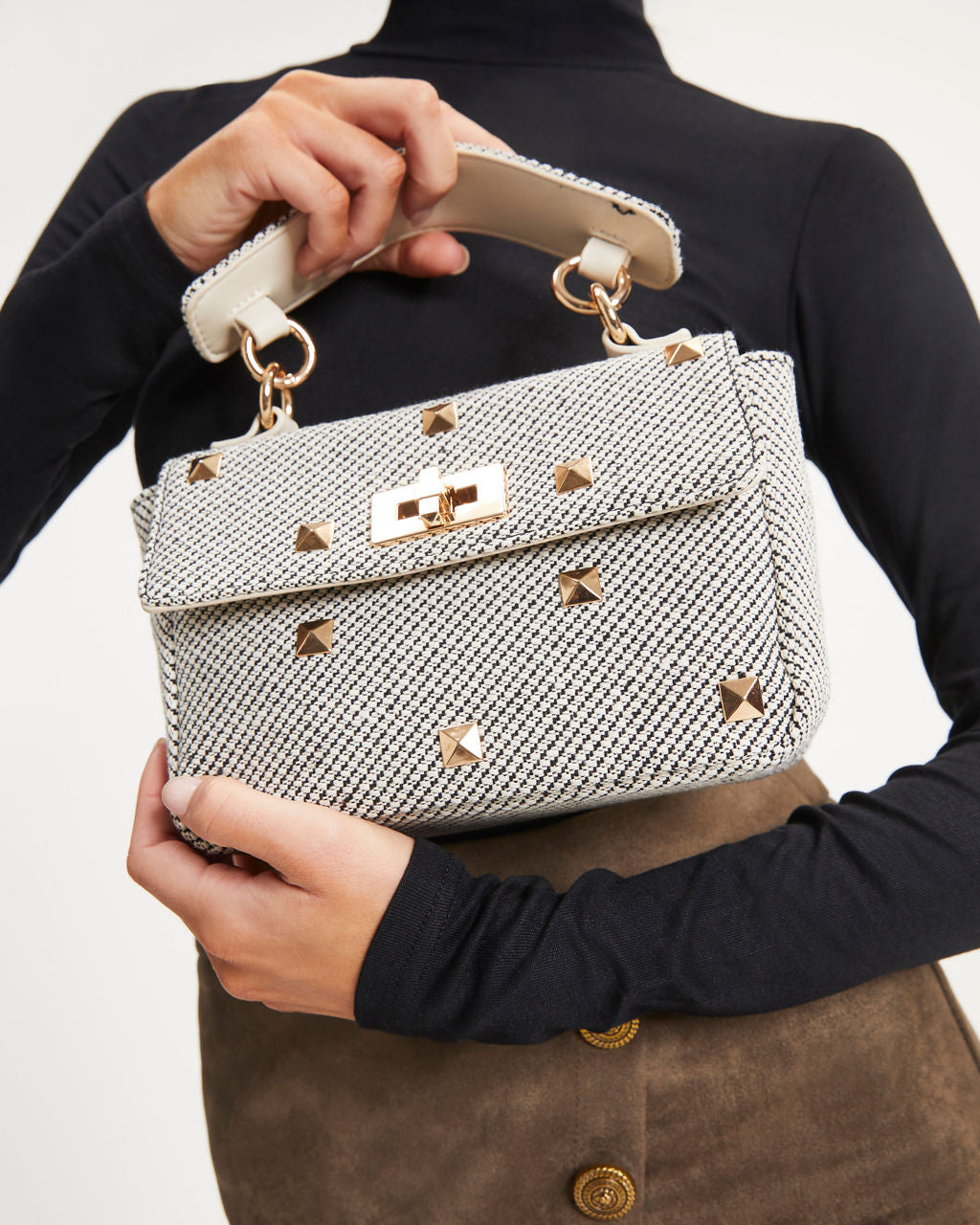 Helena Woven Studded Crossbody Bag - Black