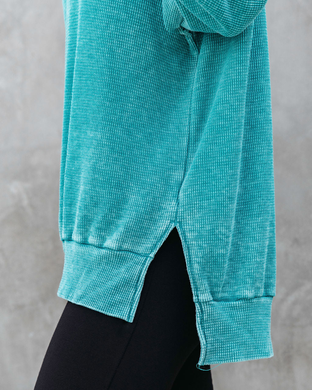Tahoe Bound Waffle Knit Long Sleeve Top - Teal