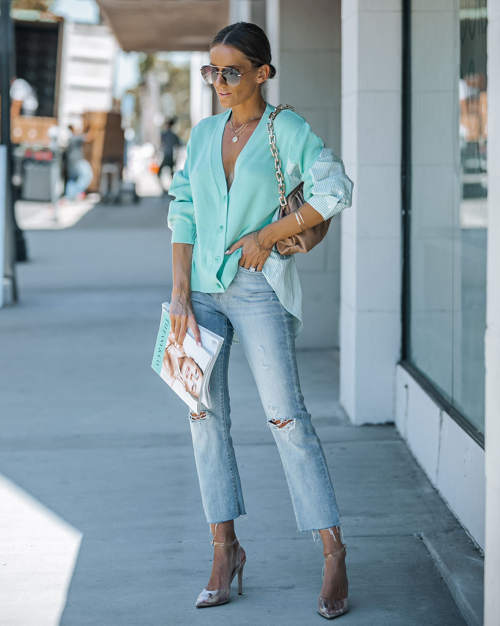 Making Moves Contrast Knit Cardigan - Mint - SALE