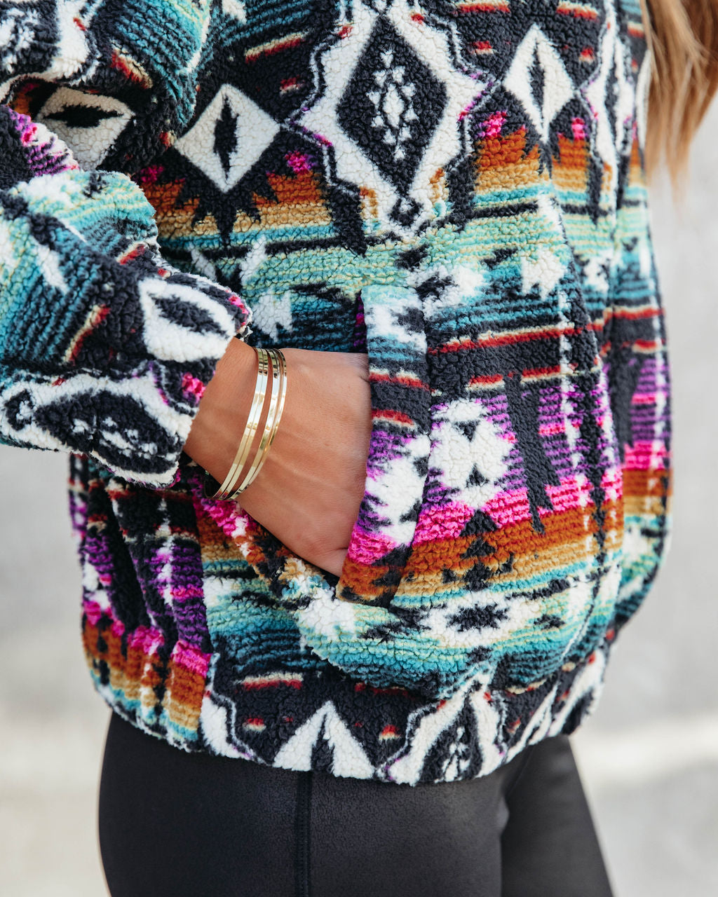 Moving Mountains Pocketed Printed Teddy Jacket