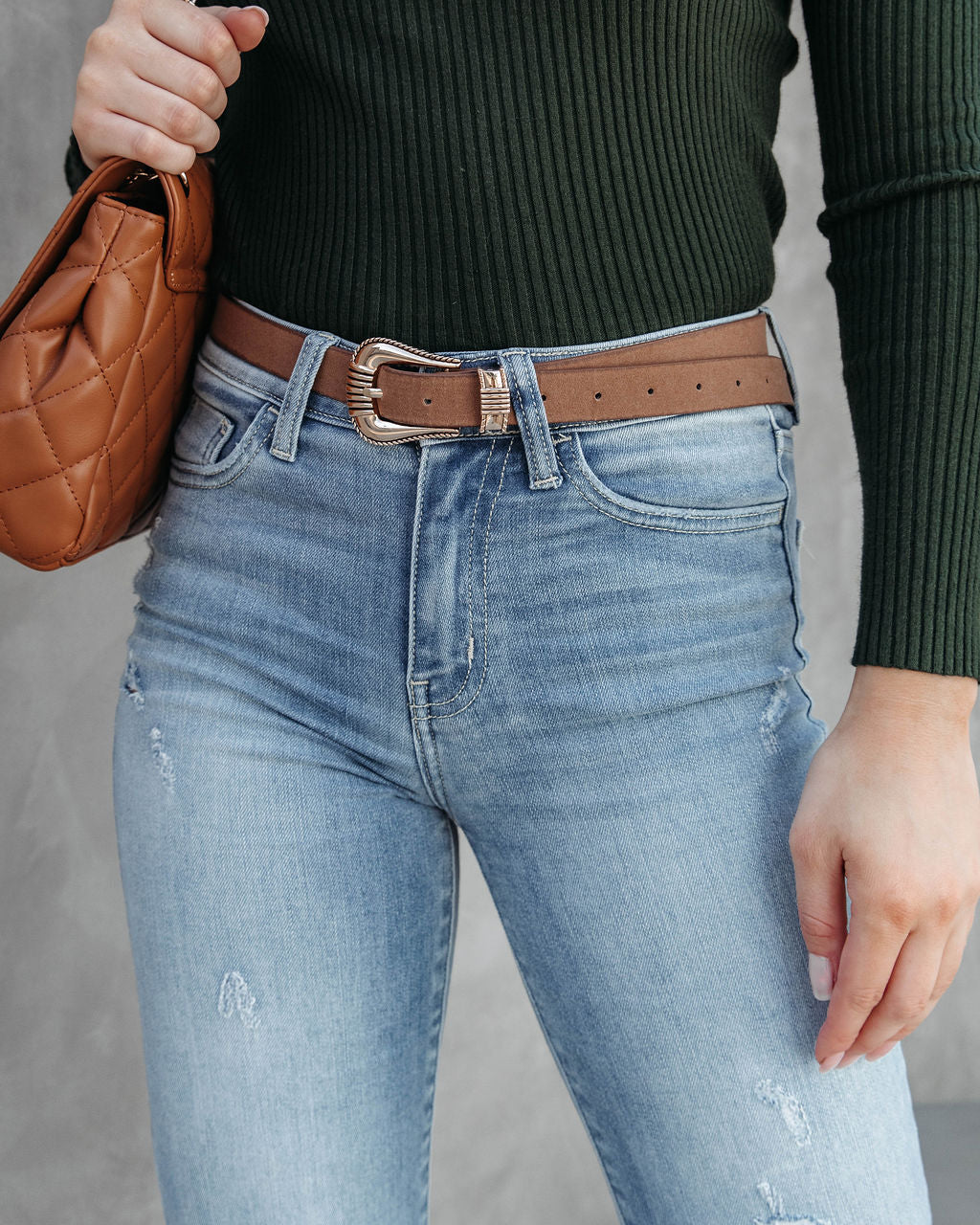 Bryce Gold Buckle Belt - Brown