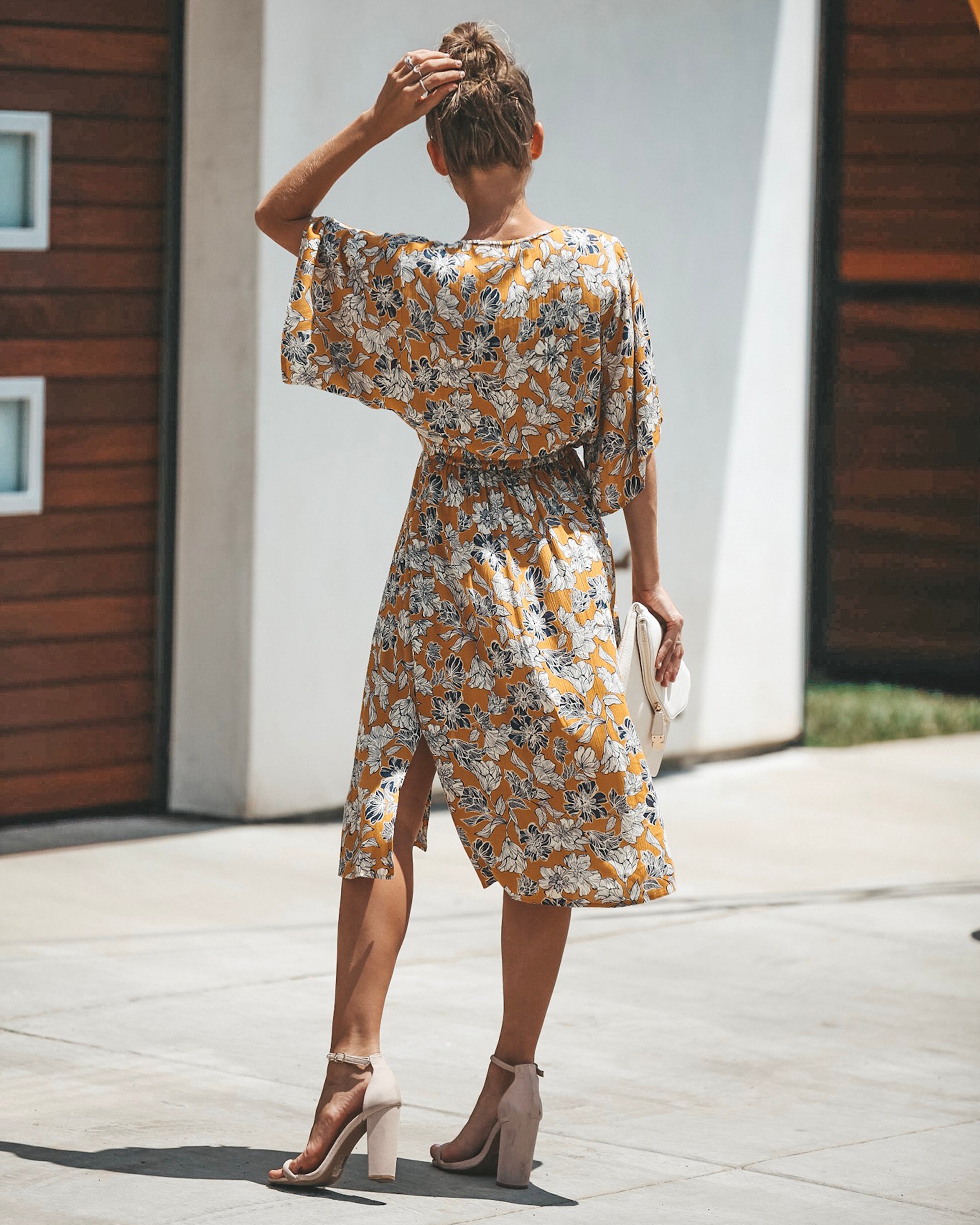 Jaune Floral Knot Front Midi Dress