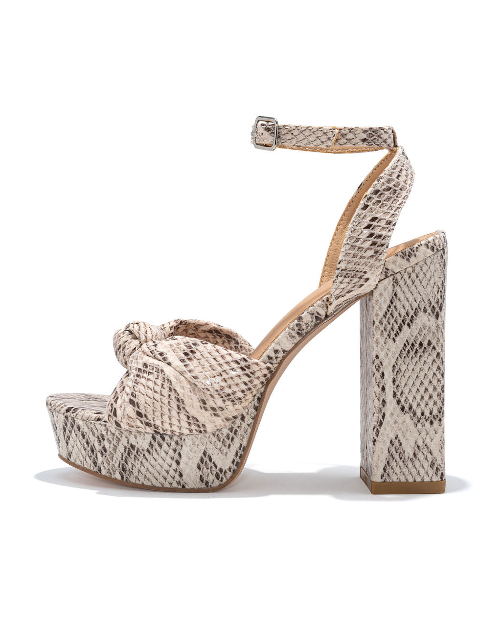 Poppy Heeled Python Platform Sandal - Beige - FINAL SALE
