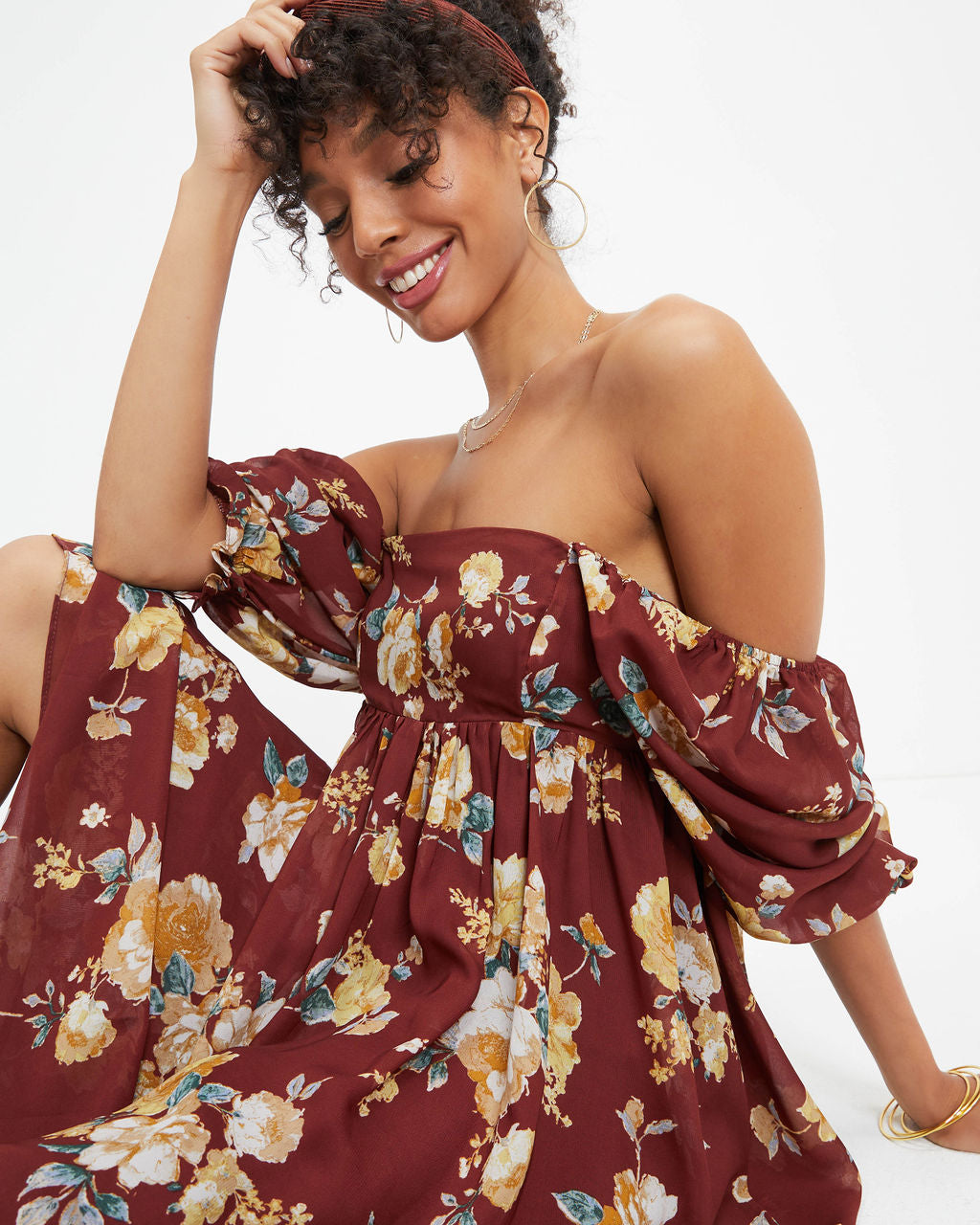 Miller Floral Chiffon Maxi Dress - Cinnamon - FINAL SALE