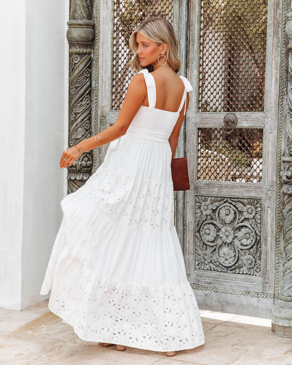 La Paz Smocked Crochet Lace Maxi Dress - White - FINAL SALE