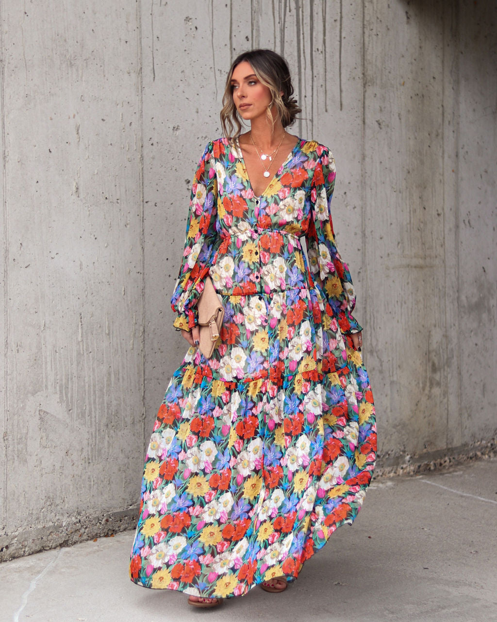 Dolce Life Floral Tiered Maxi Dress