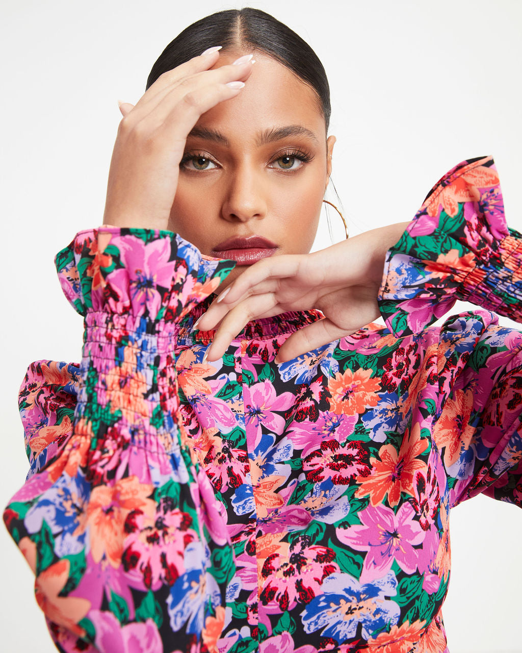 Shayla Floral Mock Neck Midi Dress