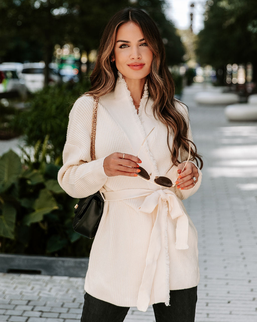 Aurelle Frayed Knit Cardigan - Cream - SALE