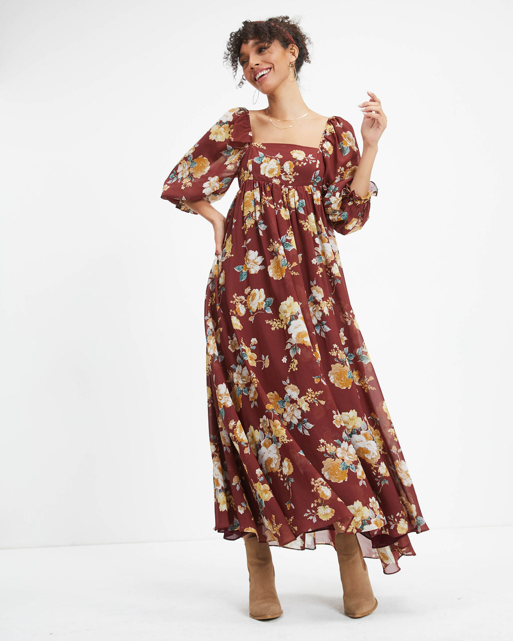Miller Floral Chiffon Maxi Dress - Cinnamon - FINAL SALE