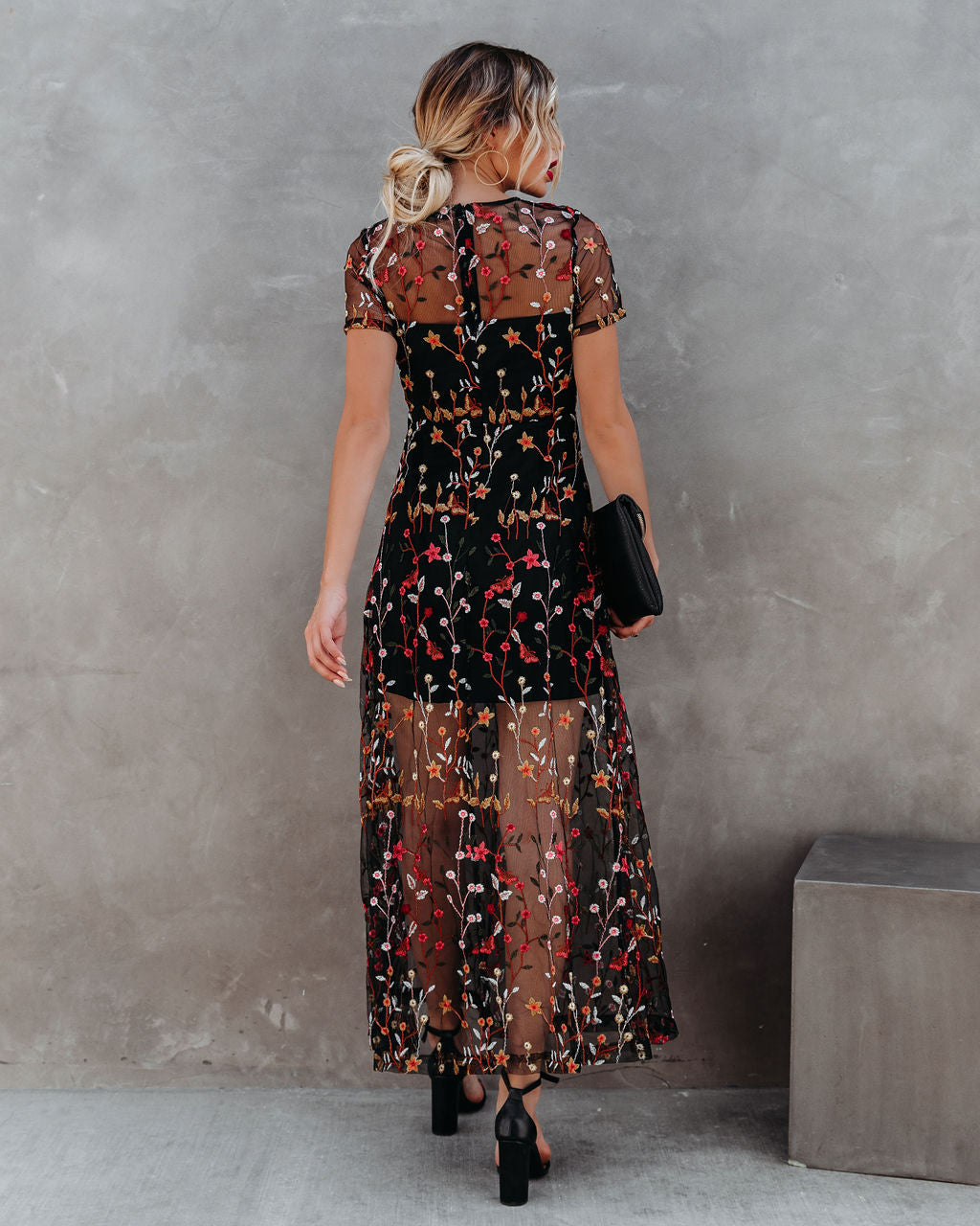 Immeasurable Joy Embroidered Mesh Maxi Dress - Black