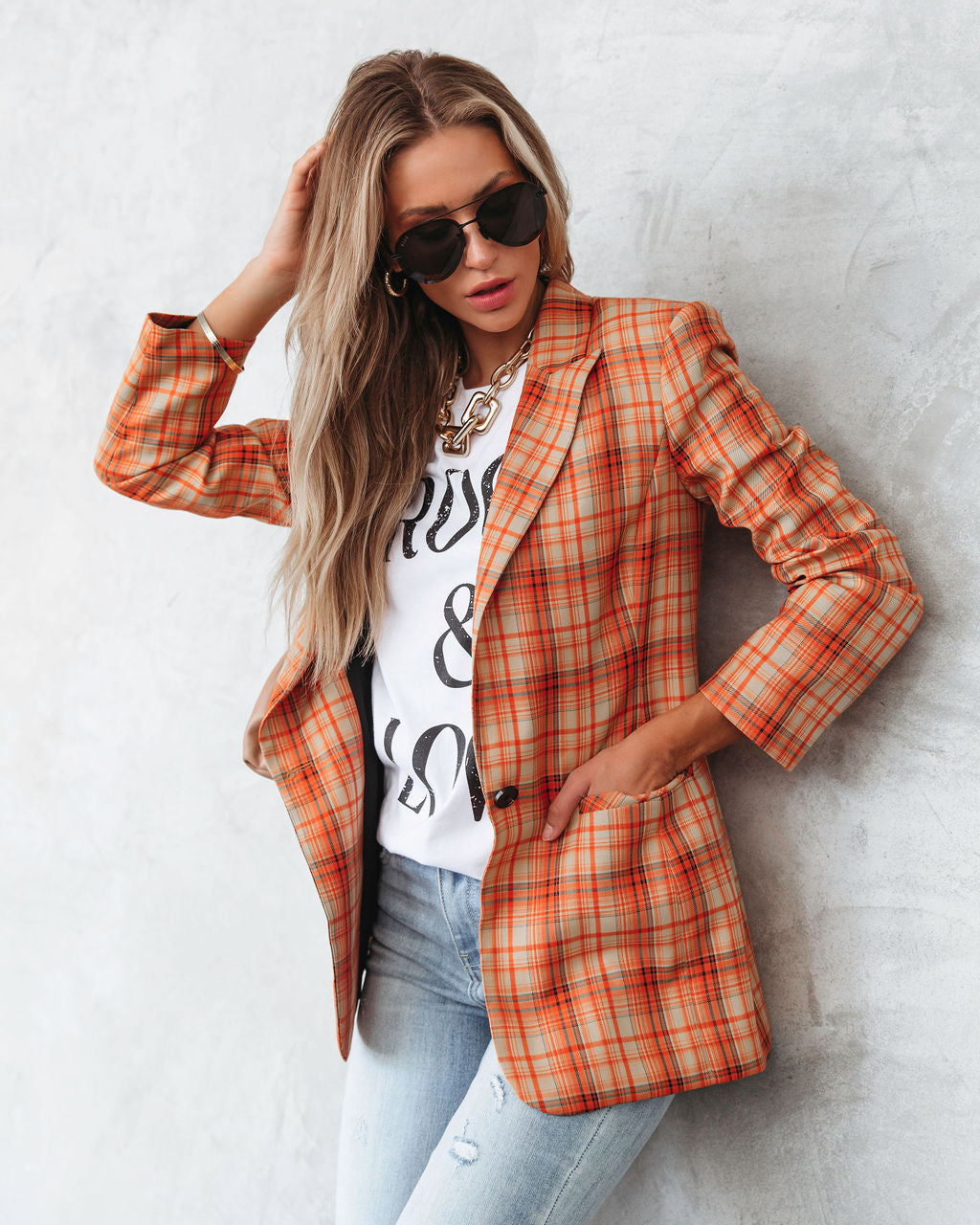 Making Headlines Plaid Pocketed Blazer - SALE