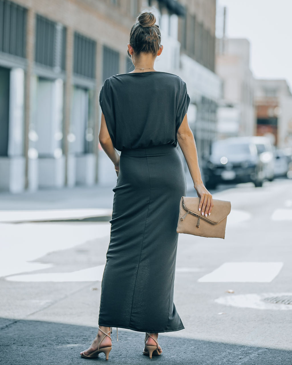 Stella Ruched Maxi Dress - Charcoal
