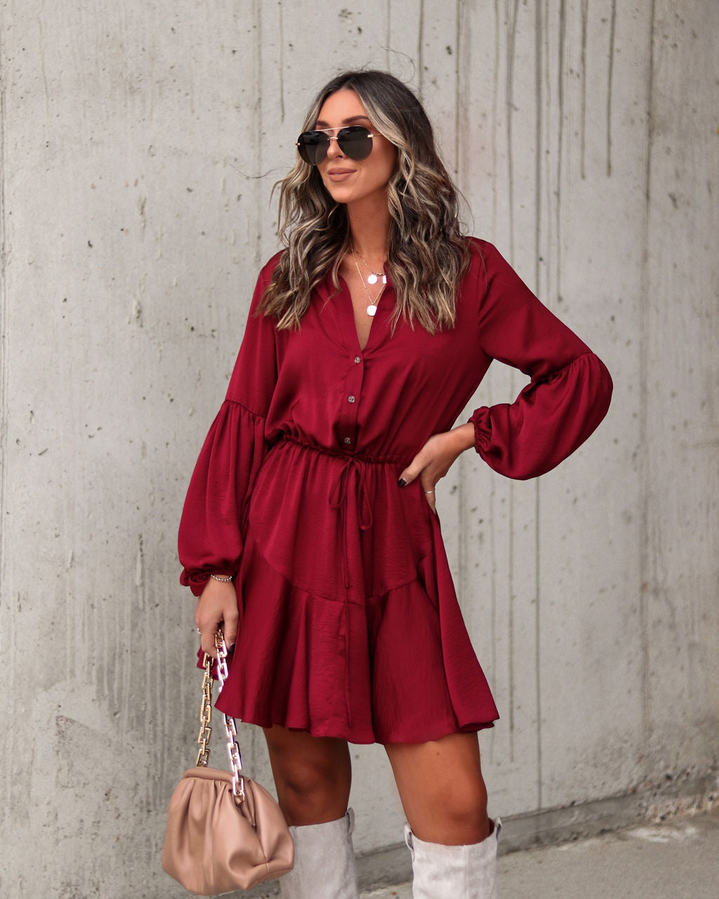 Ruthie Satin Mini Dress - Wine
