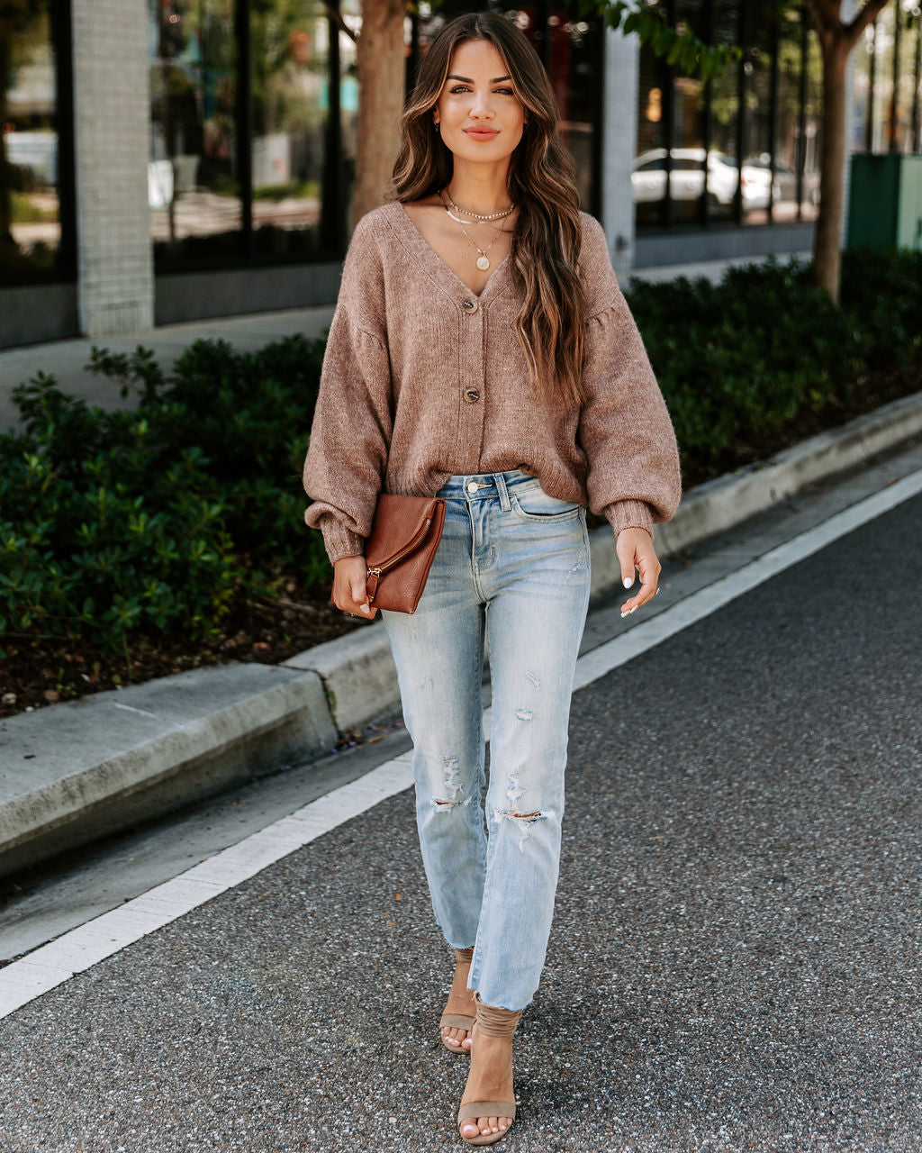 Cardi Weather Balloon Sleeve Cardigan - Cocoa - SALE