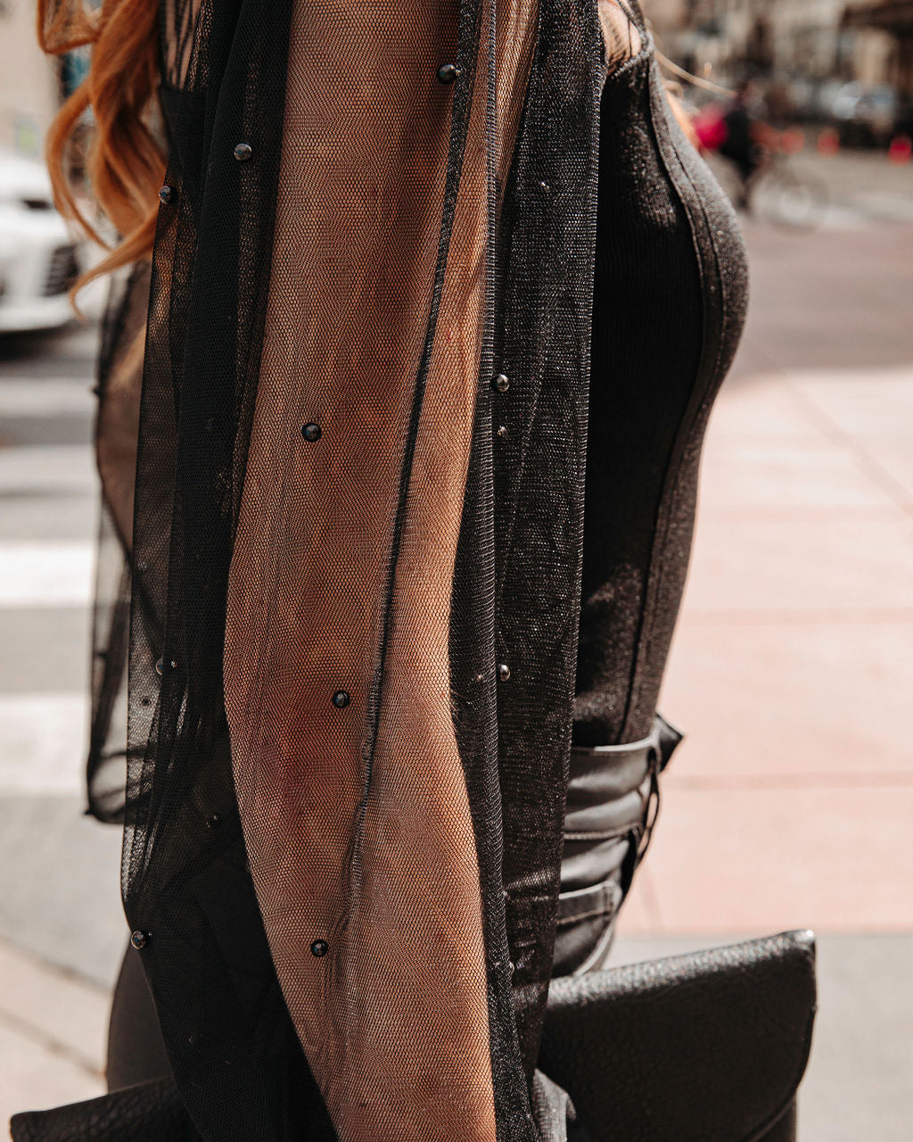 Lynette Sheer Mesh Pearl Embellished Top - Black