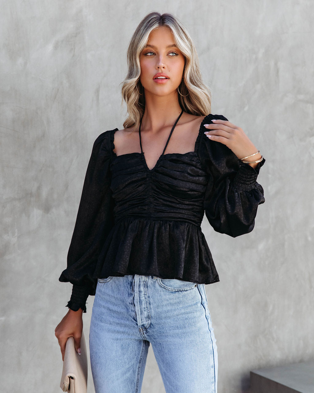 Let Me Be The One Satin Ruched Top - Black