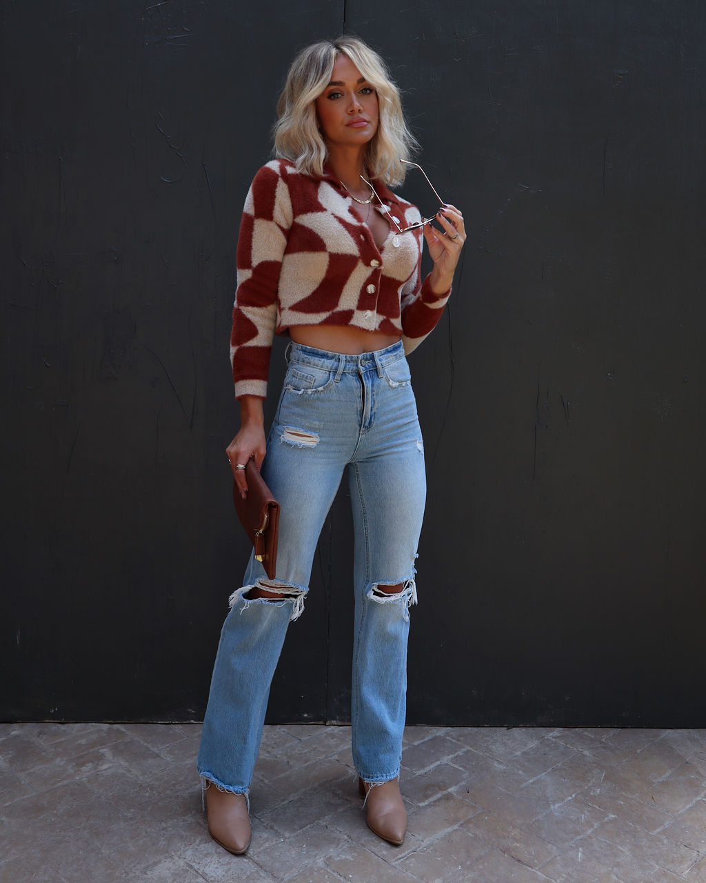 Janet Fuzzy Knit Collared Cardigan