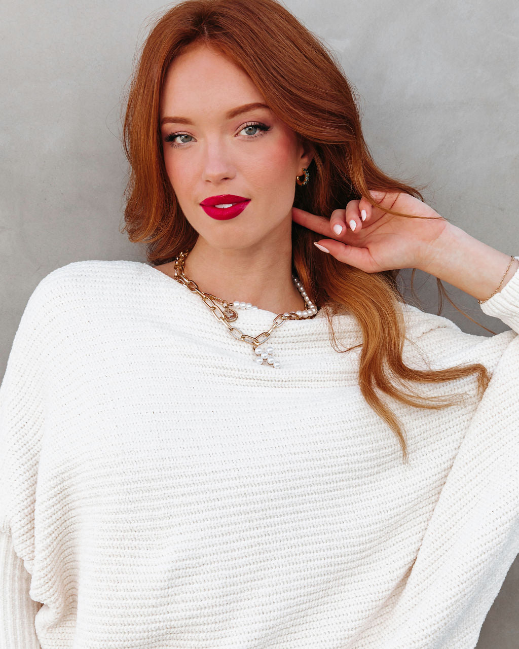 Austin Chenille Dolman Sleeve Pullover Sweater - Cream
