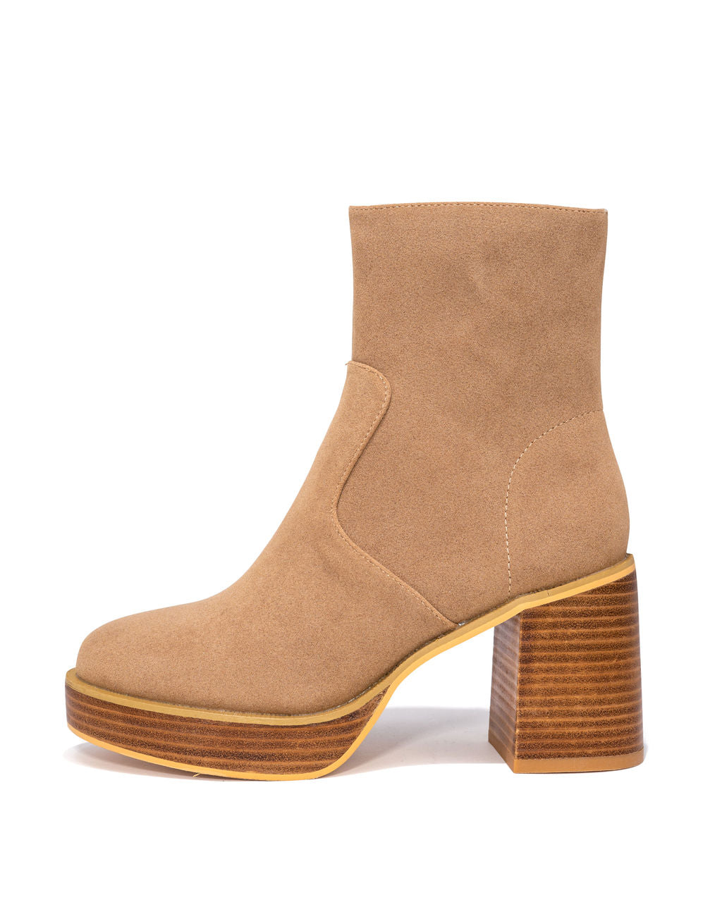 Misha Heeled Faux Suede Platform Bootie - Khaki