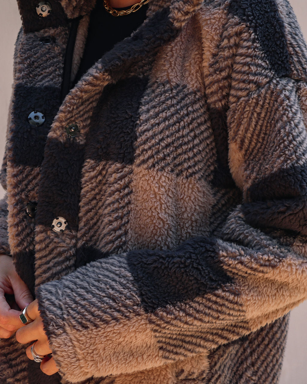 Bonfire Stories Plaid Pocketed Jacket - Beige/Black