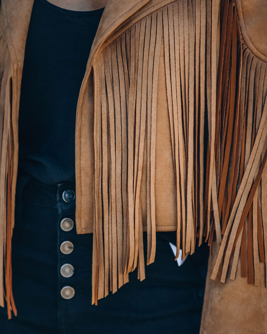 Walford Cropped Fringe Faux Suede Jacket - Camel