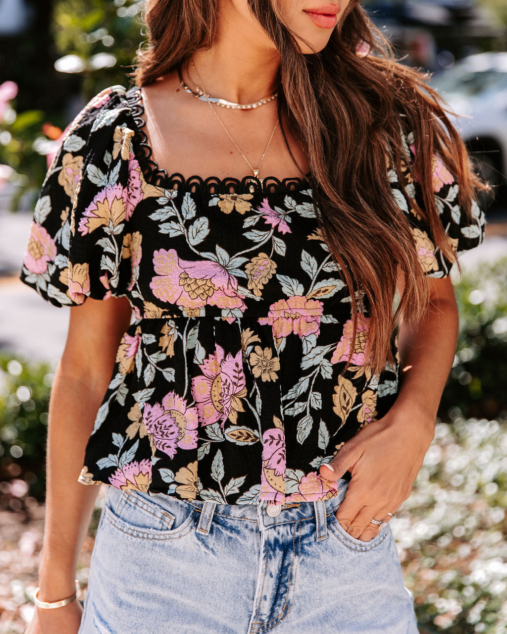 Gables Floral Crochet Peplum Top - FINAL SALE