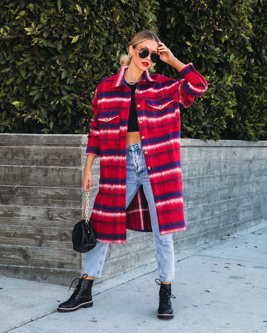 Breezy Septembers Pocketed Plaid Button Down Coat - FINAL SALE