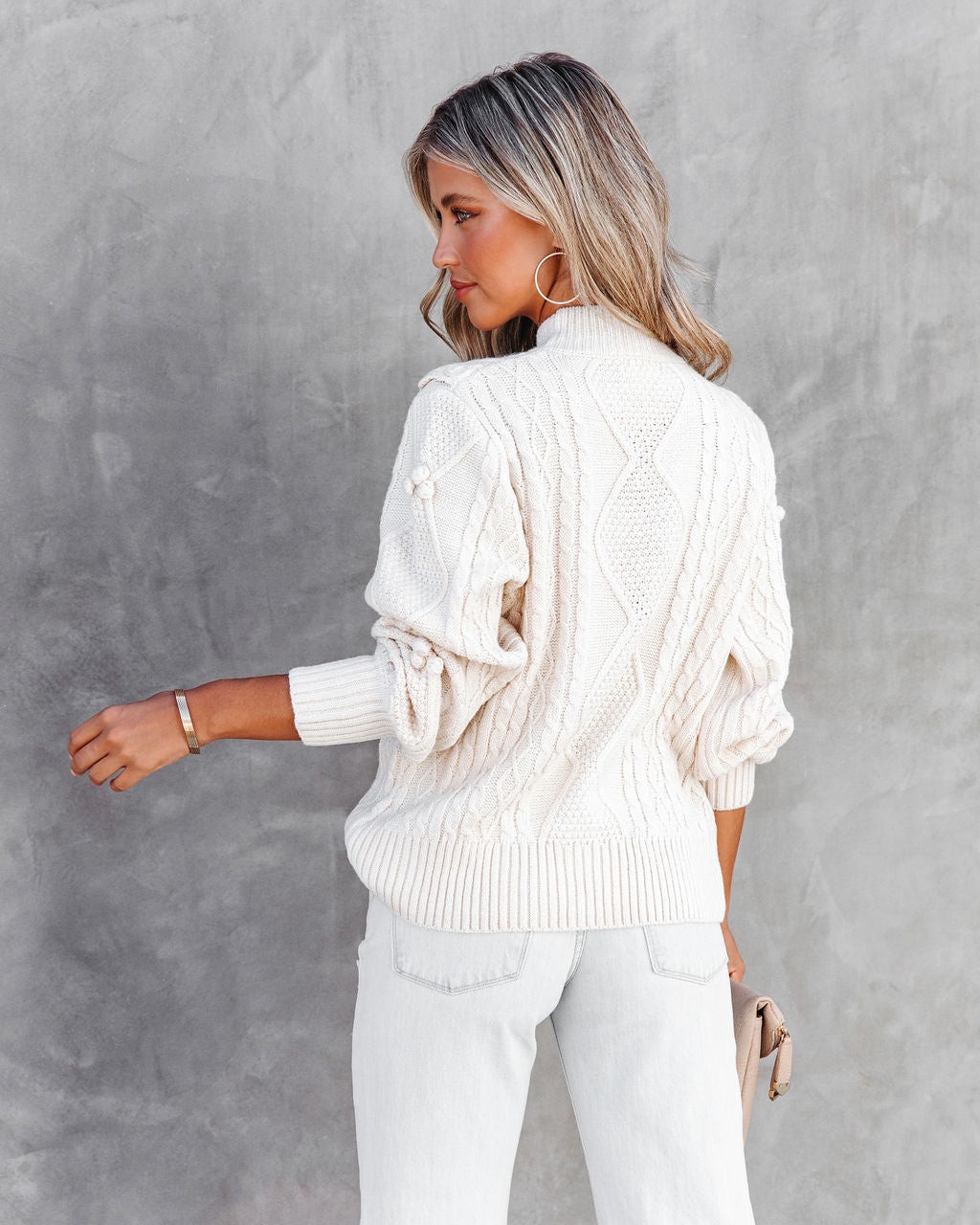 Chantel Cable Knit Pullover Sweater - Ivory - SALE